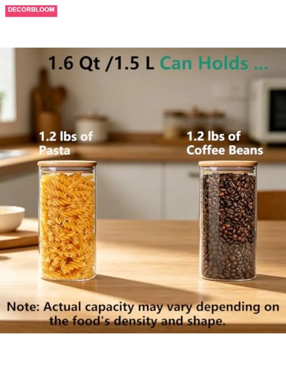 3-Pack 1.6 Qt Square Glass Storage Jars with Bamboo Lids, Airtight Canisters